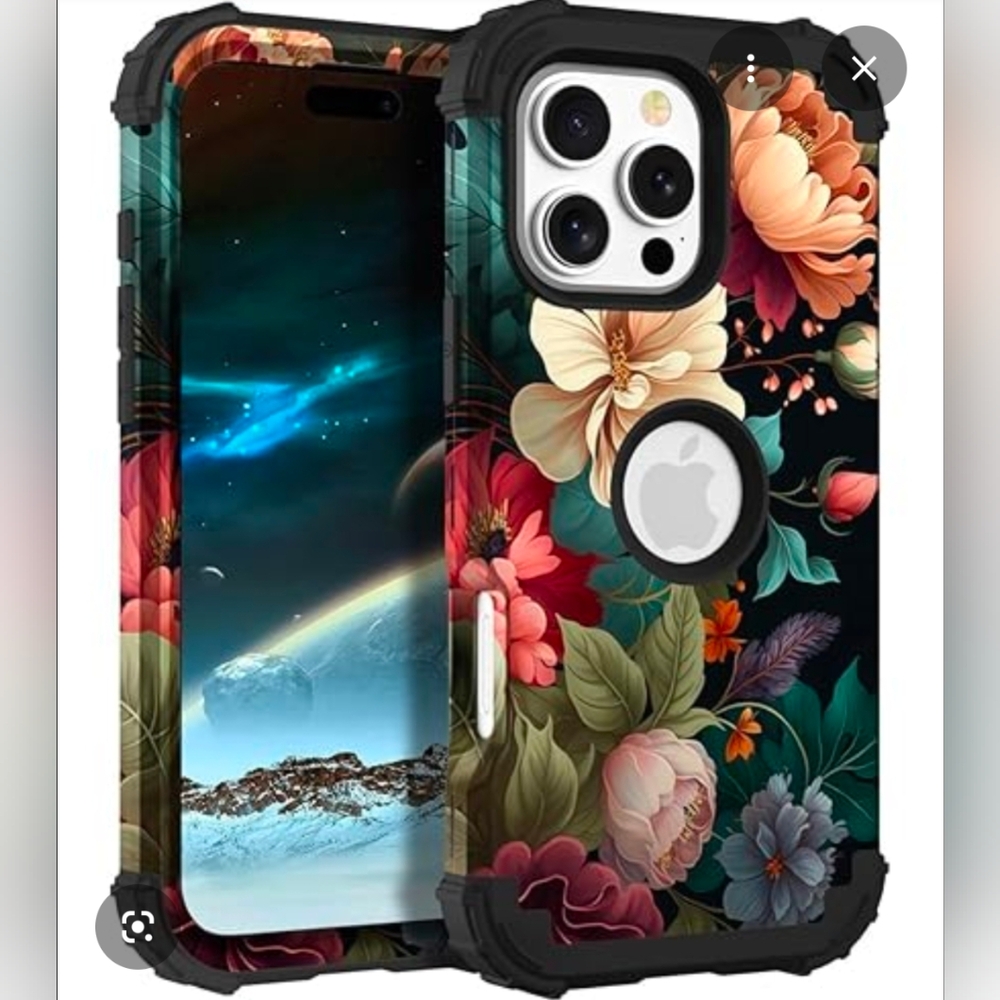 Floral Protective Phone Case for iPhone - Black Multi